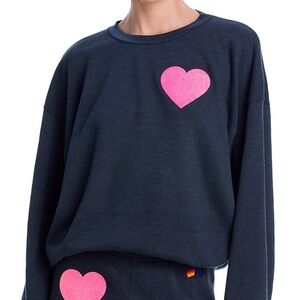 NWT Aviator Nation Women’s Glitter Heart Sweatshirt Gray with Pink size L